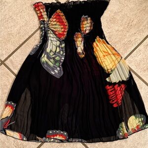 Black Strapless Blouse with Colorful Butterfly Print